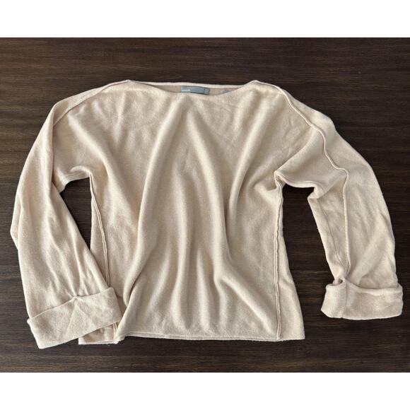 Vince Sweaters - Vince Nude Blush Wool Cashmere Sweater Womens Large Relaxed Beige Boatneck